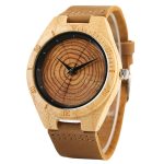 Fast Production No Logo Bamboo Wood Watch Engraving Wood Grain Leather Strap Wooden Watches for Men